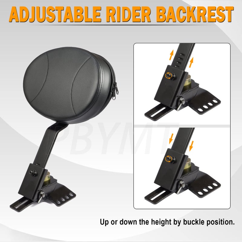 PBYMT Adjustable Plug-in Driver Backrest Rider Backrest Kit Compatible for Harley Touring Road King Street Glide Electra Glide 1997-2024 - Image 5